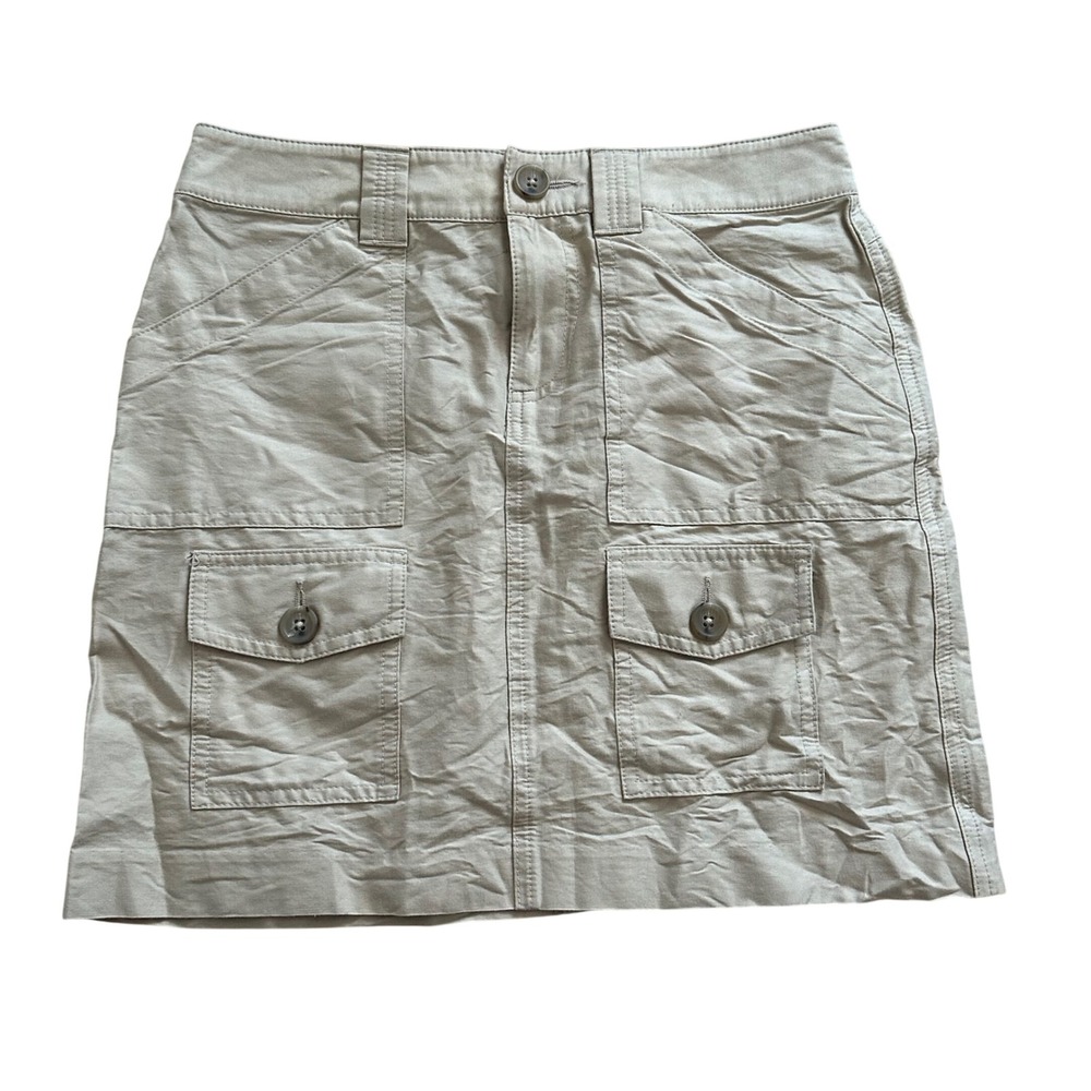 Banana Republic Khaki Utility Mini Skirt Size 0 Tan Cargo Pocket Cotton Blend
